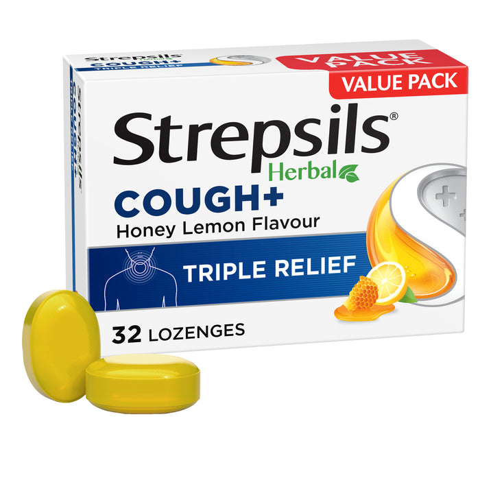 Strepsils Herbal Cough+ Honey Lemon 32 Lozenges