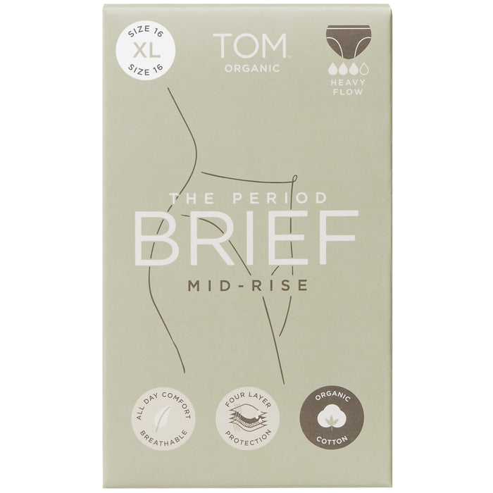 Tom Organic The Period Brief Black Mid-Rise Extra Large.