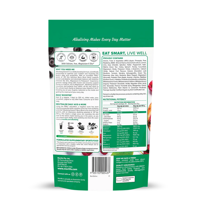 Morlife Alkalising Greens Berry Burst 200g