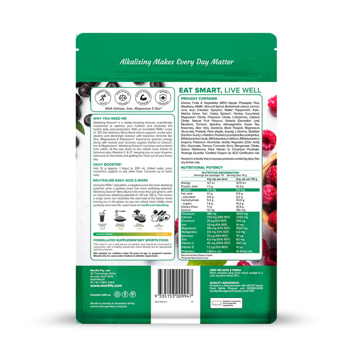 Morlife Alkalising Greens Berry Burst 700g