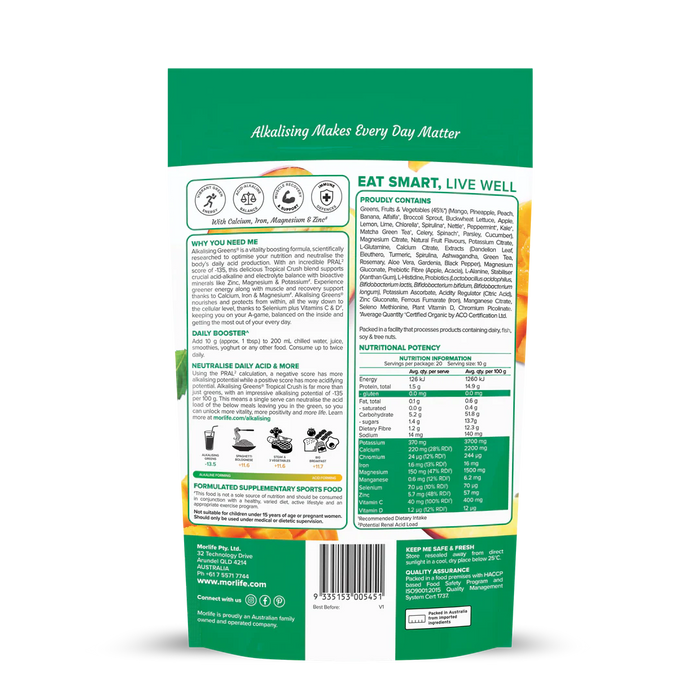 Morlife Alkalising Greens Tropical Crush 200g