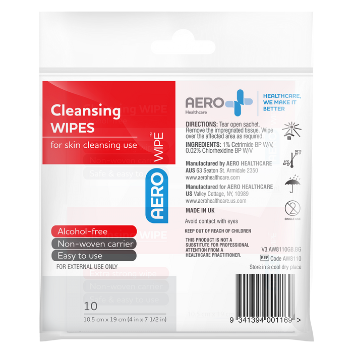 Aero Alcohol Free Cleansing Wipes Pk 10