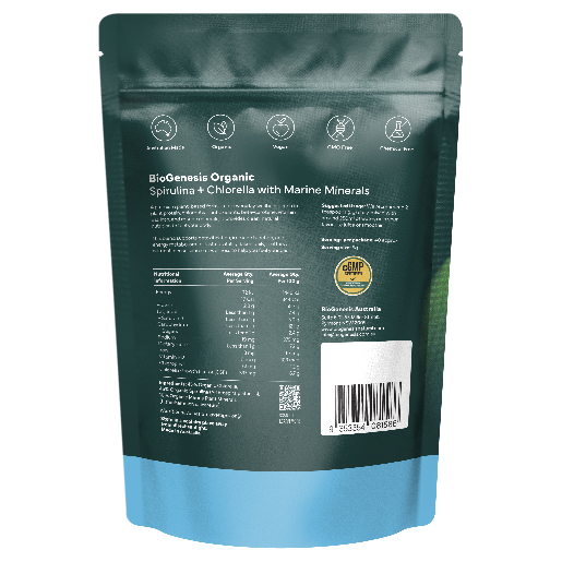 BioGenesis Organic Spirulina + Chlorella + Marine Minerals Powder 200g