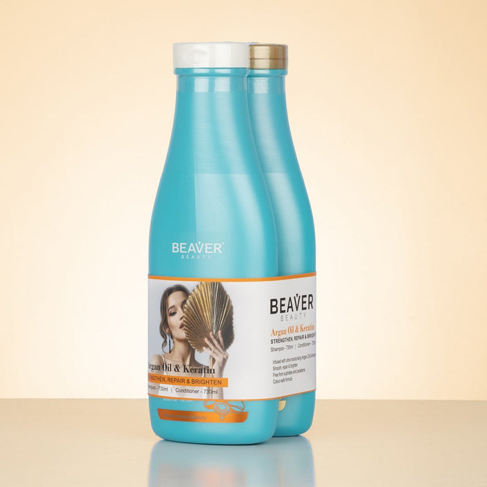 Beaver Argan Oil & Keratin Shampoo & Conditioner 730ml Twin Pack