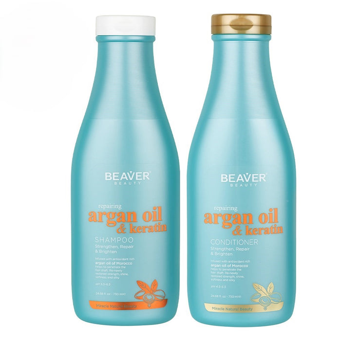 Beaver Argan Oil & Keratin Shampoo & Conditioner 730ml Twin Pack