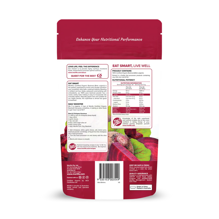 Morlife Beetroot Certified Organic Powder 150g