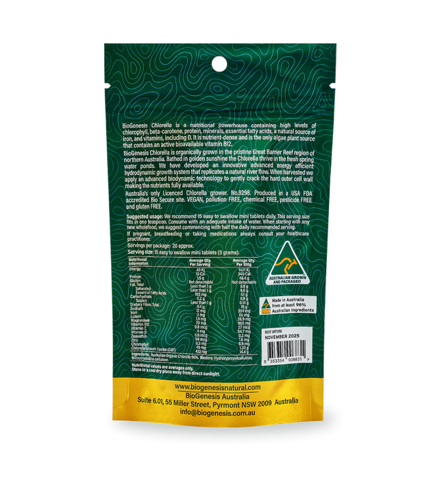 BioGenesis Australian Organic Chlorella 300 Mini Tablets