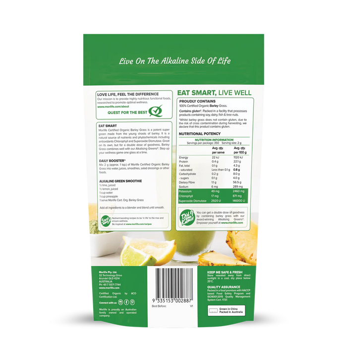 Morlife Barley Grass Certified Organic 700g