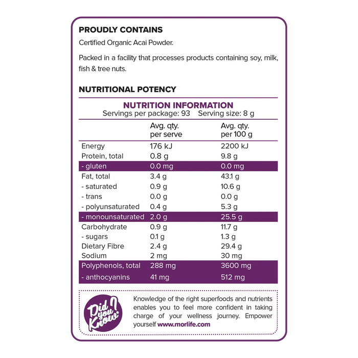 Morlife Acai Powder Certified Organic 80g