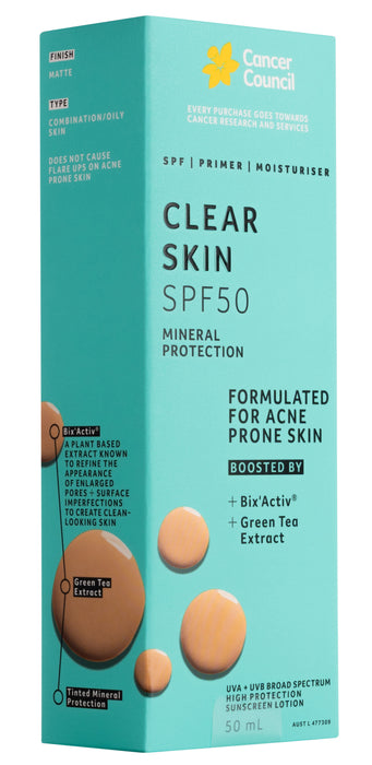 Cancer Council Clear Skin SPF50+ Sunscreen Lotion 50ml