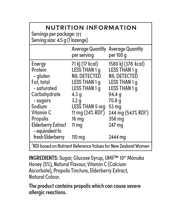 Comvita Soothing Manuka honey Lozenges - Elderberry Propolis 500g.