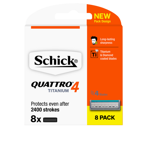 Schick Quattro 4 Mens Titanium Refill Cartridges 8 Pack.
