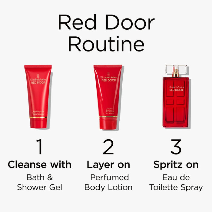 Elizabeth Arden New York Red Door 3 Piece Gift Set 100ml EDT+Shower Gel 100ml & Body Lotion 100ml