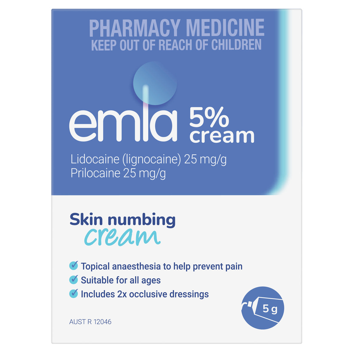 Emla Sticker Emla Cream 5% 5g Tube With 2 Dressings — Giant Chemist Harbour Town