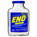 Front view of Eno Regular Powder 200g bottle, showing the blue label with yellow Eno branding. The label highlights relief of heartburn, acid indigestion, and temporary relief from stomach upsets.