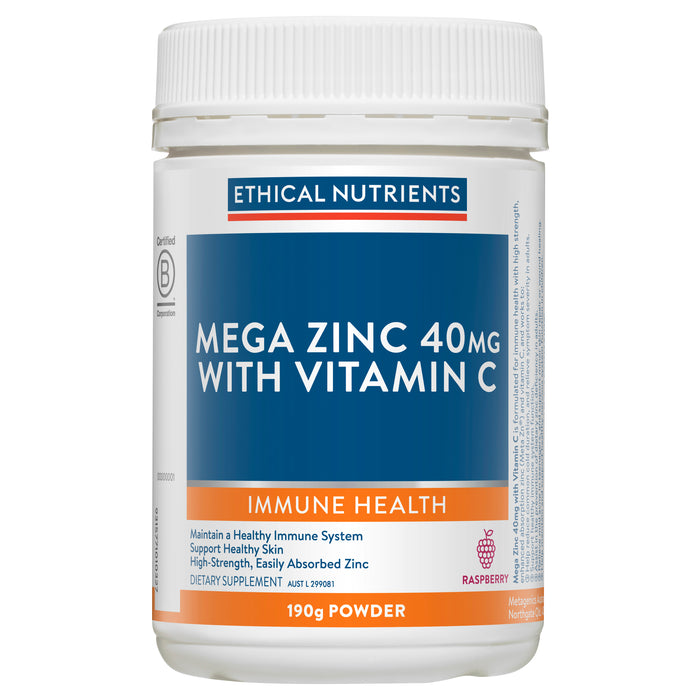Ethical Nutrients Mega Zinc Powder 40mg Raspberry 190g