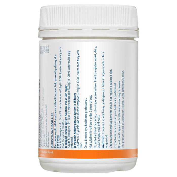 Ethical Nutrients Mega Zinc Powder 40mg Raspberry 190g