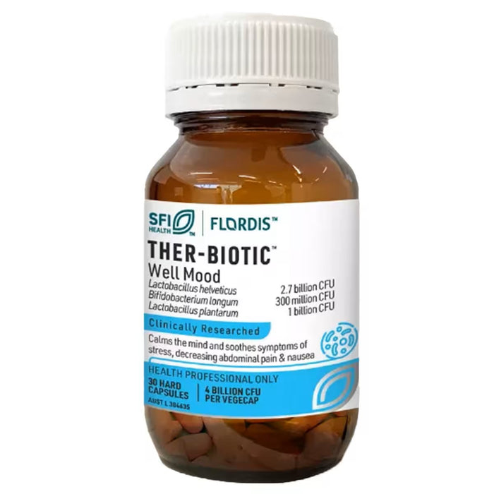 Flordis THER-BIOTIC™ Well Mood soothes symptoms of stress including abdominal pain and nausea 30 capsules