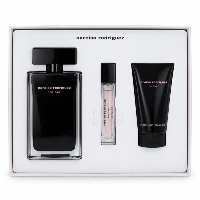 Narciso Rodrigueze For Her EDT 3 Piece Gift Set 100ml EDT+ 50ml Body Lotion+ 10ml Purse Spray.