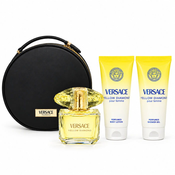 Versace Yellow Diamond 4 Piece Gift Set 90ml EDT 100ml Shower Gel + Body Lotion & Clutch Bag.