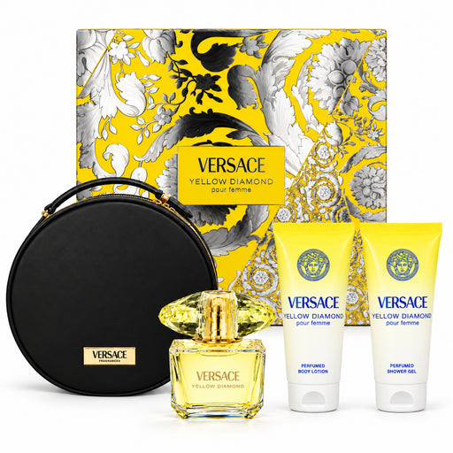 Versace Yellow Diamond 4 Piece Gift Set 90ml EDT 100ml Shower Gel + Body Lotion & Clutch Bag.