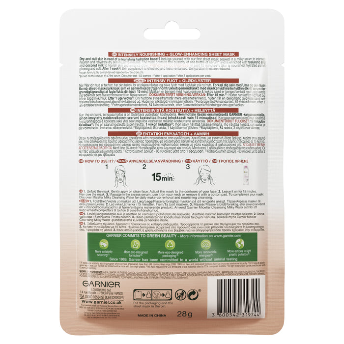 Garnier Nutri Bomb Milky Sheet Mask Hyaluronic Acid +  Coconut Milk 28g
