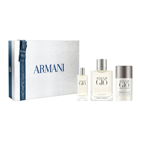 Giorgio Armani Acqua Di Gio EDT 100ml + EDT 15ml & Deodorant Stick 75g Gift Set.