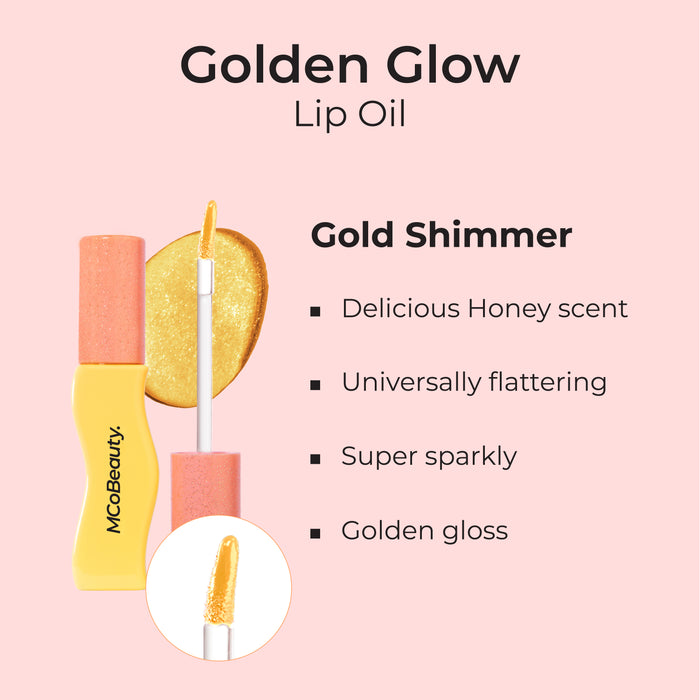 MCo Beauty Golden Glow Lip Oil Gold Shimmer