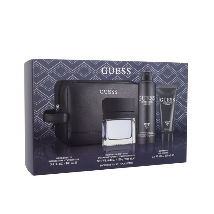 Guess Seductive Homme EDT 100ML+Body Spray 226ML + Shower Gel 100ML & Toliletries Bag