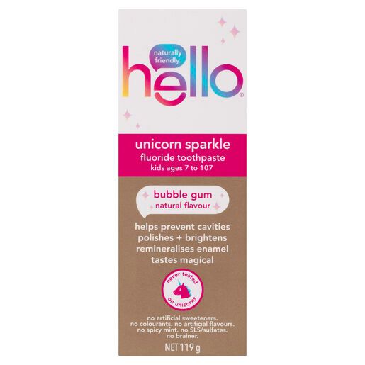 Hello Kids Unicorn Sparkle Bubblegum Fluoride Toothpaste 119g.