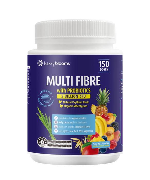 Henry Blooms Multi-Fibre With Probiotics Tropical Flavour 750g.