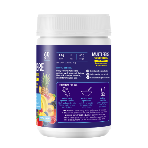 Henry Blooms Multi-Fibre With Probiotics Tropical Flavour 750g.