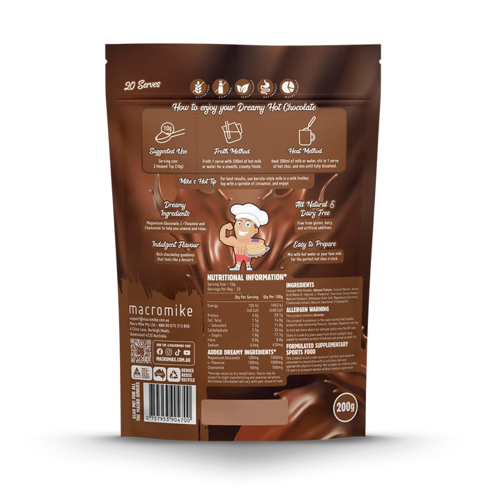 Macro Mike Dreamy Hot Chocolate Creamy Rich Choc 200g.