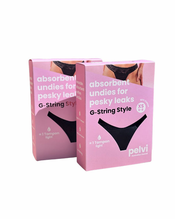 Pelvi Leakproof G-String Underwear Black Medium ( Size 10-12)