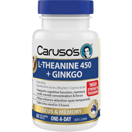 Caruso's L-Theanine 450 + Ginkgo 60 Tablets.