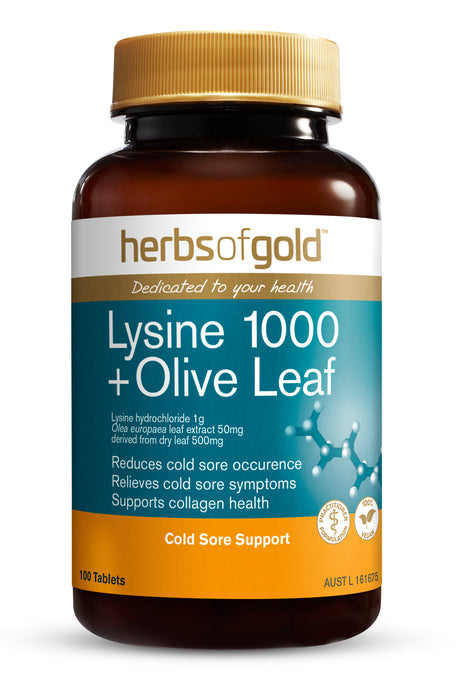 Herbs Of Gold Lysine 1000 + Olive Leaf 100 Tablets