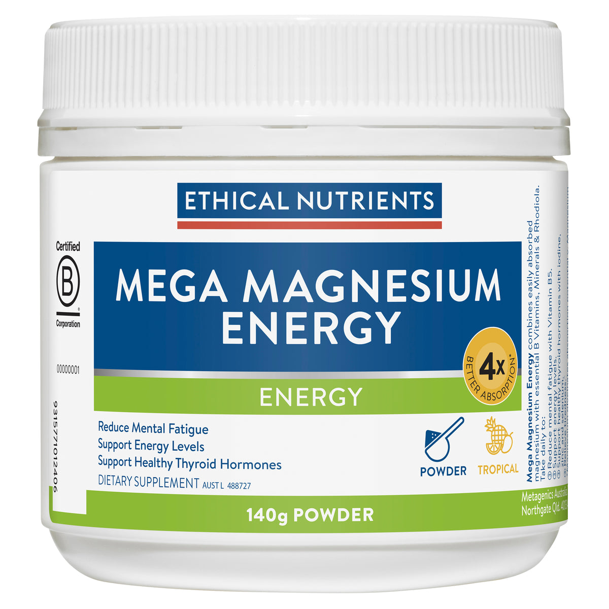 Ethical Nutrients Megazorb Magnesium Energy 140g — Giant Chemist ...