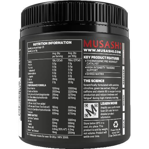Musashi Pre Workout Shred Green Apple 225g