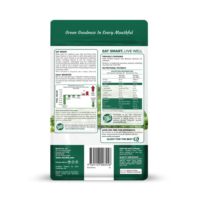 Morlife Kale Powder Certified Organic 150g