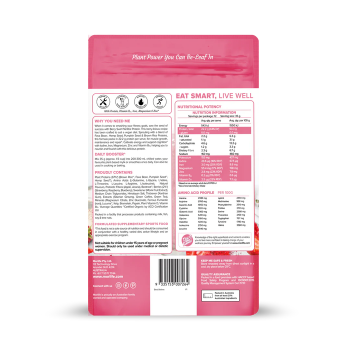 Morlife Plantiful Protein Berry Swirl 440g