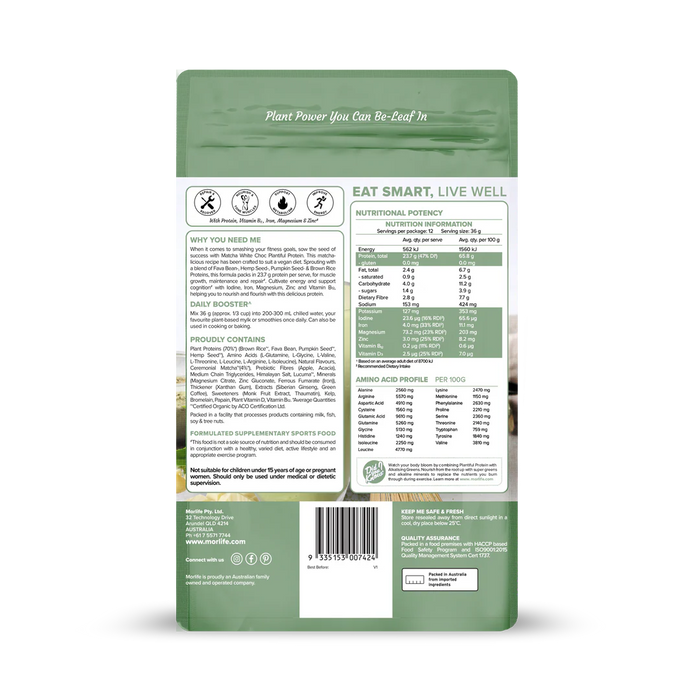 Morlife Plantiful Protein Matcha White Choc 440g