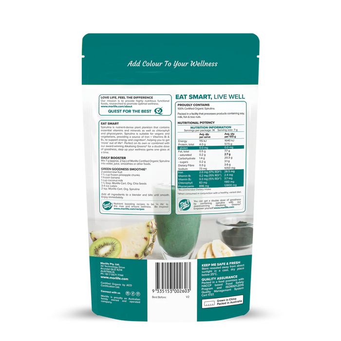 Morlife Spirulina Powder Certified Organic 100g