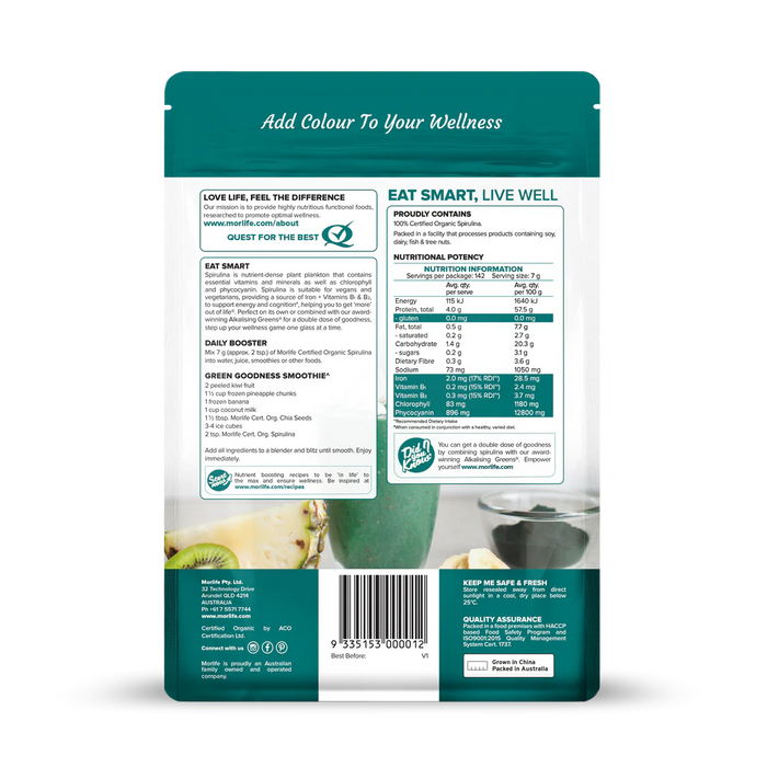 Morlife Spirulina Powder Certified Organic 1kg