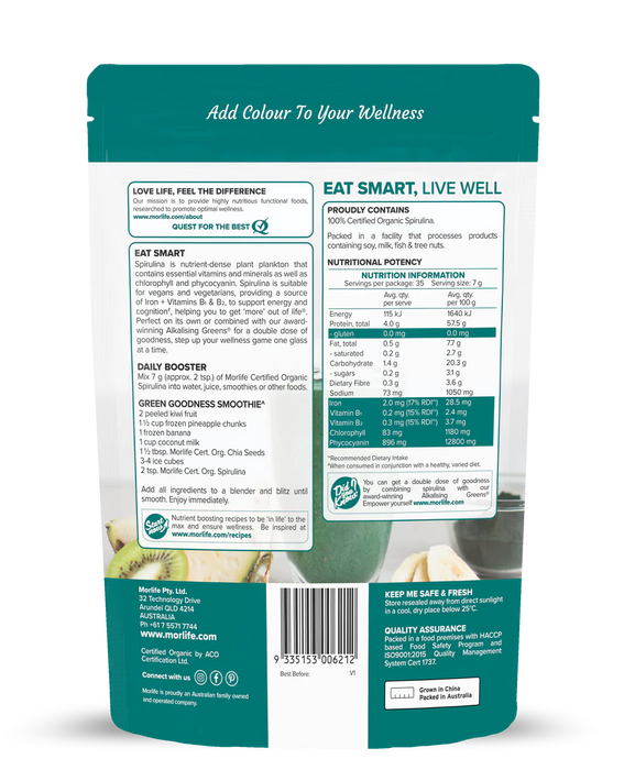 Morlife Spirulina Powder Certified Organic 250g
