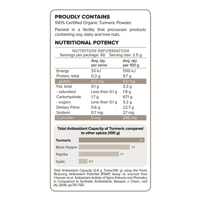 Morlife Turmeric Certified Organic Powder 150g