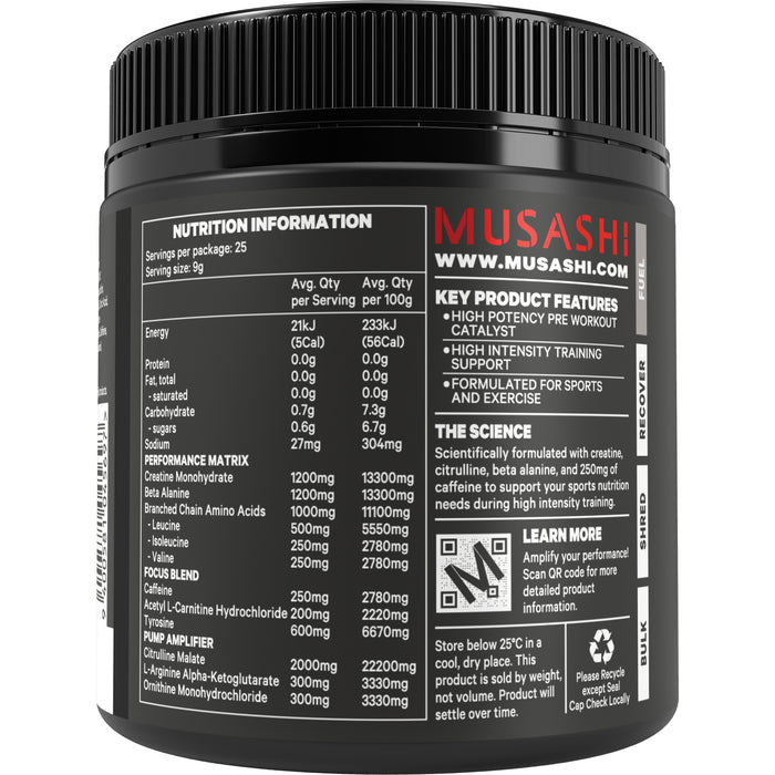 Musashi Pre Workout Amino Acid Lemon Lime 225g