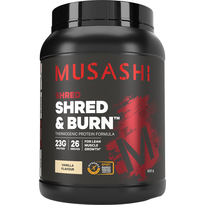 Musashi Shred & Burn Protein Powder Vanilla Milkshake 900g