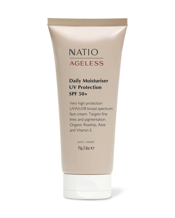 Natio Ageless Daily Moisturiser SPF50+ 75g.