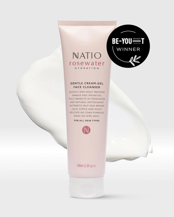 Natio Rosewater Hydration Gentle Cream Gel Face Cleanser 100ml.
