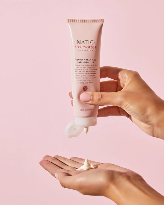 Natio Rosewater Hydration Gentle Cream Gel Face Cleanser 100ml.